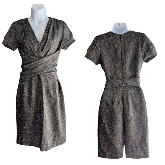 Vtg Y2K 2009 Launch Yr CH CAROLINA HERRERA Gray Wool Tweed Wrap Mini Dress Sz 6 - Picture 8 of 9